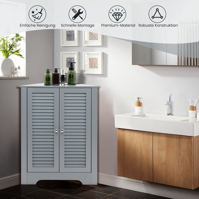 Corner Cabinet with Louvered Doors & Adjustable Shelf, Grey