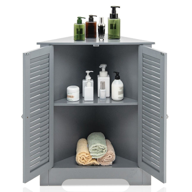 Corner Cabinet with Louvered Doors & Adjustable Shelf, Grey