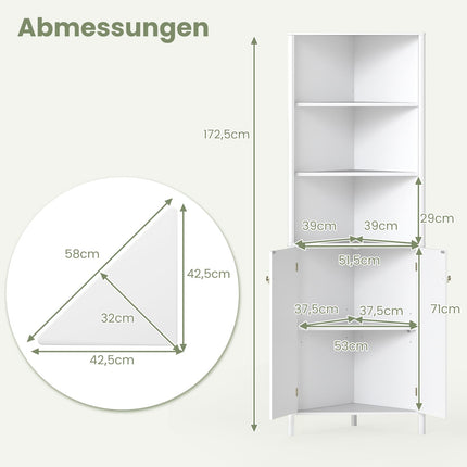 Kücheneckschrank, 2 Türen & 5 Ablagen, Weiß, 68 Zoll hoch