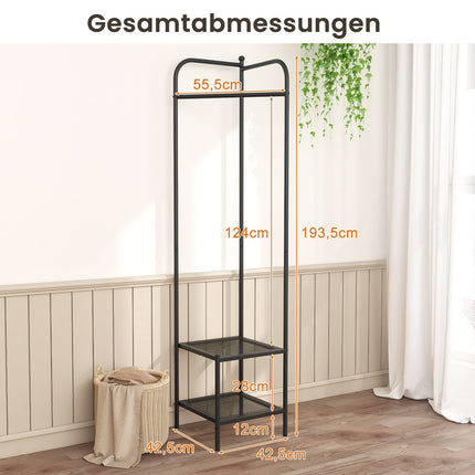 Eck-Garderobe aus Metall mit Haken und Ablagen, Schwarz