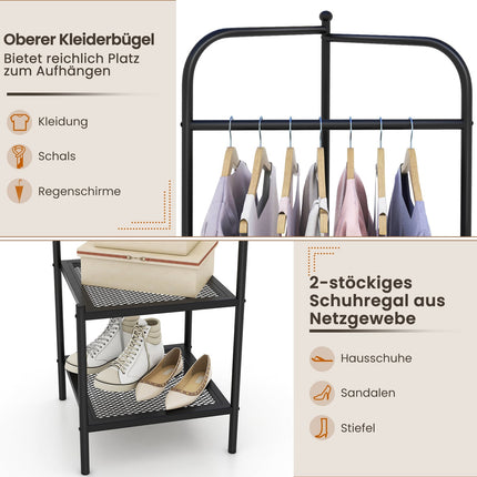 Eck-Garderobe aus Metall mit Haken und Ablagen, Schwarz