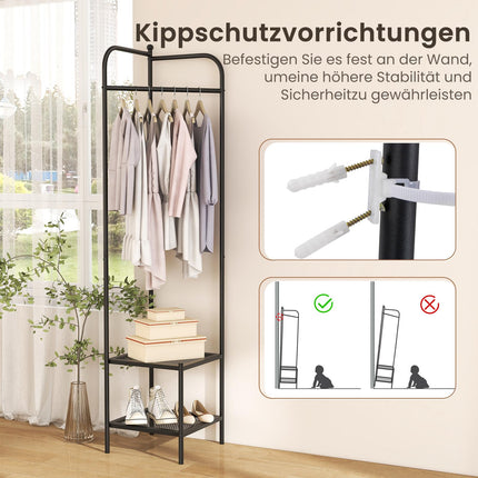 Eck-Garderobe aus Metall mit Haken und Ablagen, Schwarz