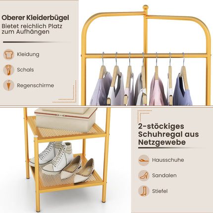 Eck-Garderobenständer aus Metall mit Haken und Ablagen, Gold