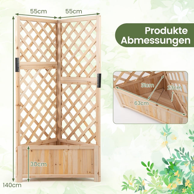 Corner Planter Box with Trellis, Drainage Holes, 55x55x140 cm