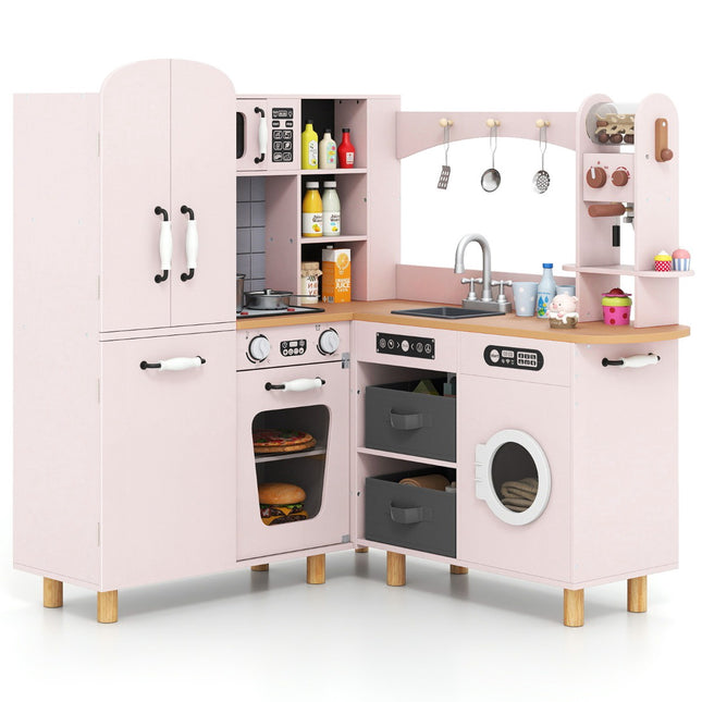 Eck-Spielküche, Holz, Rosa, mit Lichtern und Geräuschen