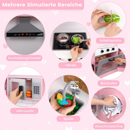 Corner Play Kitchen Set with Ice Maker, Microwave, Oven, Pink