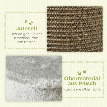 Small gray indoor cat scratching post with sisal ball