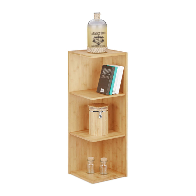 Corner Shelf Bamboo 3 Shelves Freestanding Bookcase in Wood Rustic Cottage Style