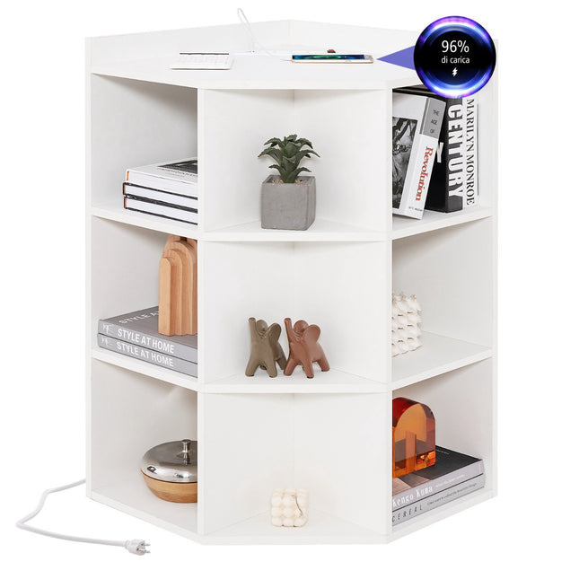 Corner Shelf With Charging Station, 9 Cubes, White
