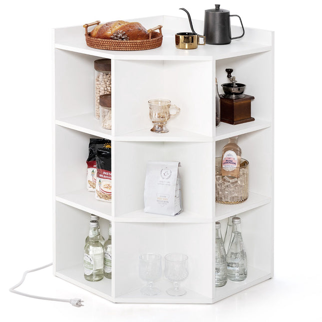 Corner Shelf With Charging Station, 9 Cubes, White