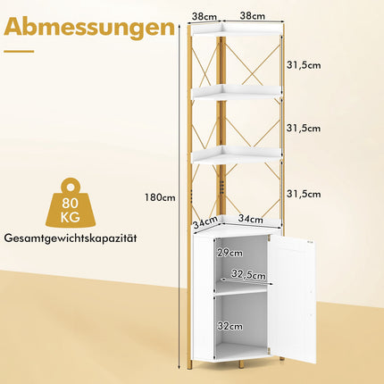 Eckregal mit Stauraum, 180 cm, 5 Ebenen, Weiß