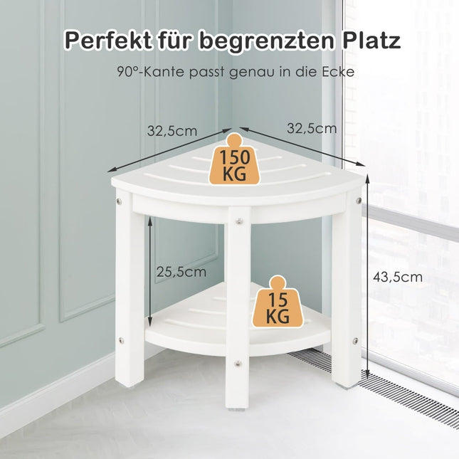 Corner Shower Bench with Shelf, Waterproof HDPE, 150kg Capacity