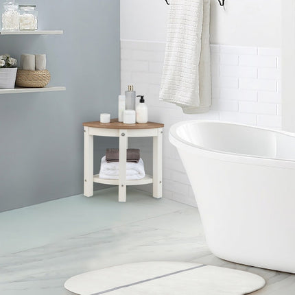 Corner Shower Stool with Shelf, Waterproof HDPE, White