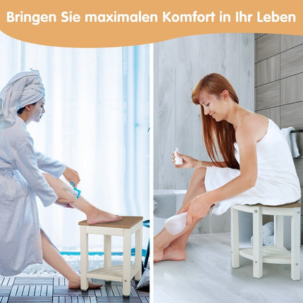 Corner Shower Stool with Shelf, Waterproof HDPE, White