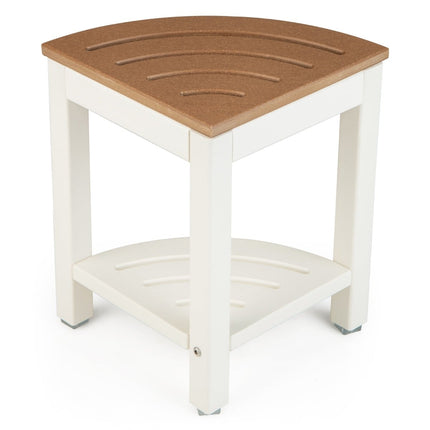 Corner Shower Stool with Shelf, Waterproof HDPE, White