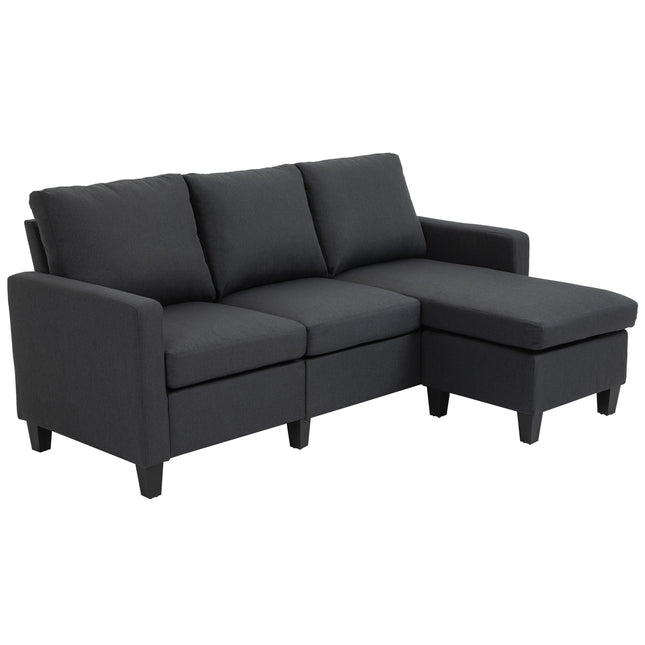 Dark gray L-Shape corner sofa in linen with chaise longue, 197cm