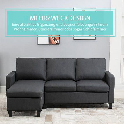 Dunkelgraues L-förmiges Ecksofa aus Leinen mit Récamiere, 197cm