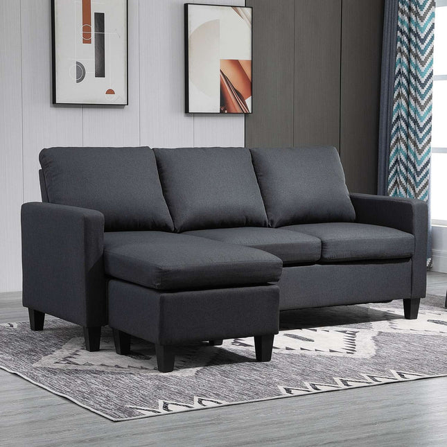 Dark gray L-Shape corner sofa in linen with chaise longue, 197cm