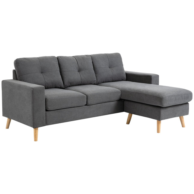 L-förmiges graues Ecksofa, Leinenoptik, 3-Sitzer, 93x136x85 cm