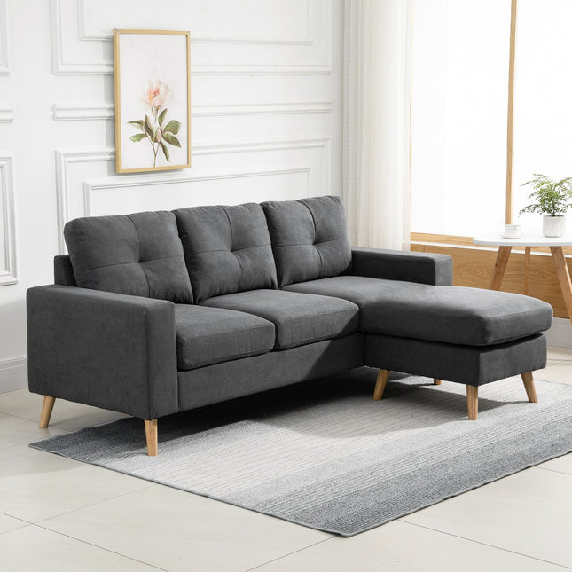 L-förmiges graues Ecksofa, Leinenoptik, 3-Sitzer, 93x136x85 cm