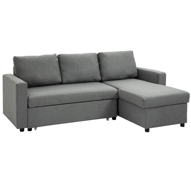 Eckschlafsofa, Stauraum, L-Form, Leinenoptik, Hellgrau