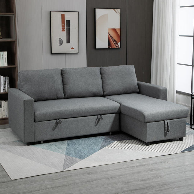 Eckschlafsofa, Stauraum, L-Form, Leinenoptik, Hellgrau