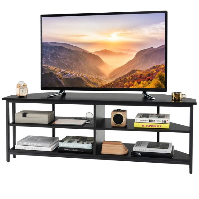 Eck-TV-Schrank mit Ladestation &amp; Ablagen TV-Lowboard für Fernseher bis 65 Zoll Fernsehschrank schwarz