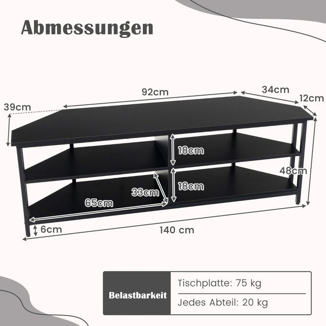Eck-TV-Schrank mit Ladestation &amp; Ablagen TV-Lowboard für Fernseher bis 65 Zoll Fernsehschrank schwarz