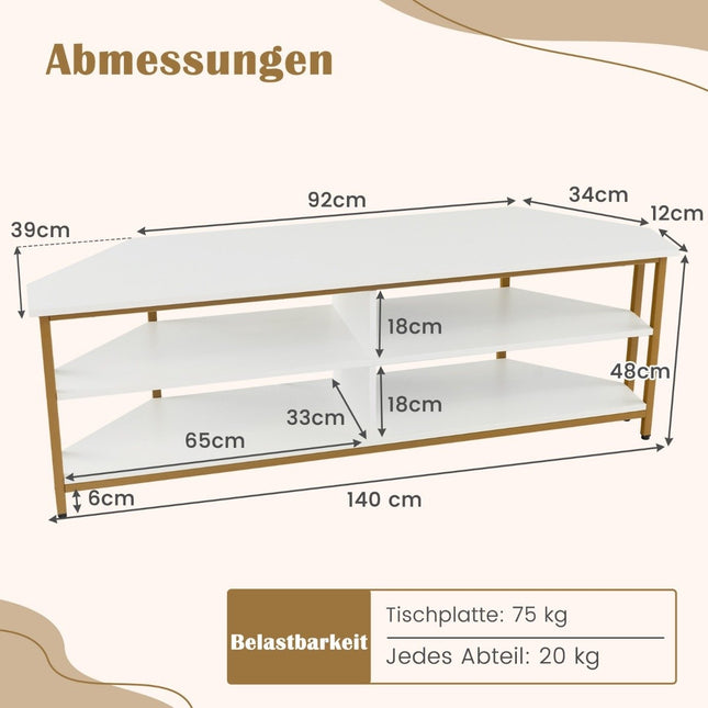 Eck-TV-Schrank mit Ladestation &amp; Ablagen TV-Lowboard für Fernseher bis 65 Zoll Fernsehschrank weiß