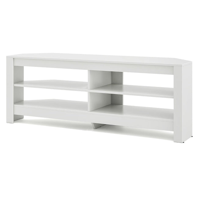 Eck-TV-Ständer mit Ladestation und 4 Ablagen für 65-Zoll-Fernseher