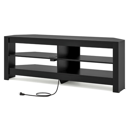 Eck-TV-Schrank mit Ladestation &amp; 4 Ablageflächen für Fernseher bis 65 Zoll TV-Lowboard Fernsehschrank schwarz
