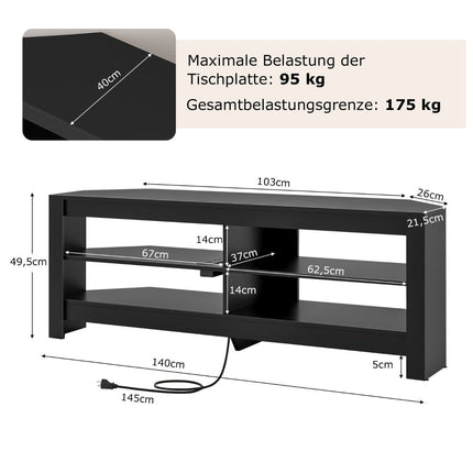 Eck-TV-Schrank mit Ladestation &amp; 4 Ablageflächen für Fernseher bis 65 Zoll TV-Lowboard Fernsehschrank schwarz