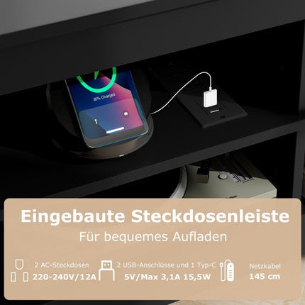 Eck-TV-Schrank mit Ladestation &amp; 4 Ablageflächen für Fernseher bis 65 Zoll TV-Lowboard Fernsehschrank schwarz