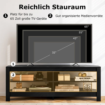 Eck-TV-Schrank mit Ladestation &amp; 4 Ablageflächen für Fernseher bis 65 Zoll TV-Lowboard Fernsehschrank schwarz