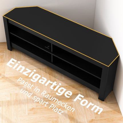 Eck-TV-Schrank mit Ladestation &amp; 4 Ablageflächen für Fernseher bis 65 Zoll TV-Lowboard Fernsehschrank schwarz