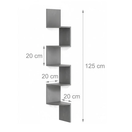 Rohová nástěnná police, 5 pater, cikcak design