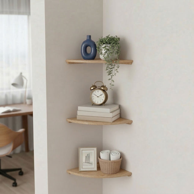 Corner Wall Shelf, Walnut, Wall-Mounted Semi-Circle