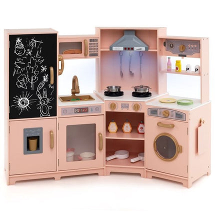 Corner Wooden Play Kitchen Set – Lights, Sounds, Pink