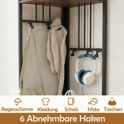 Eckgarderobe mit Schuhablagebank &amp; 6 abnehmbaren Haken 4-stöckiger Kleiderständer Braun