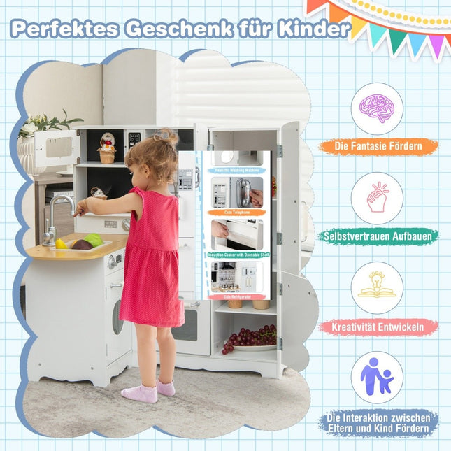 Eckküche Spielset für Kinder Holz Spielküche mit Herd 82 x 66 x 88 cm weiß