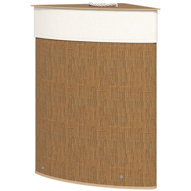 Wäschekorb für die Ecke, Bambusgeflecht, 55 Liter, Stoffbeutel, Metallrahmen, braun
