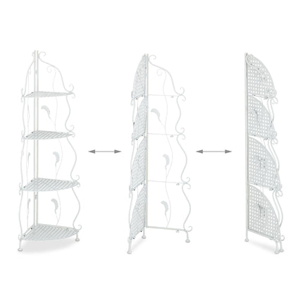Corner shelf in white metal with 4 shelves