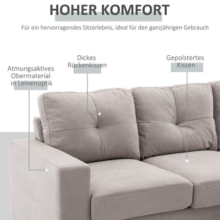 Hellgraues L-förmiges Ecksofa mit Recamiere, Stoff, 3-Sitzer
