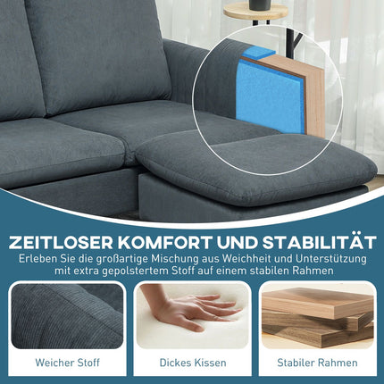 Graues L-förmiges Ecksofa mit Hocker & Kissen