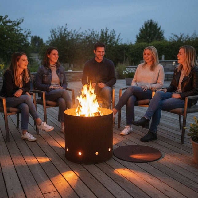 Feuerschale aus Cortenstahl mit Deckel – Hohes Design
