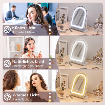 Kosmetikspiegel mit LED-Beleuchtung, 360° drehbar, 33x44,5 cm
