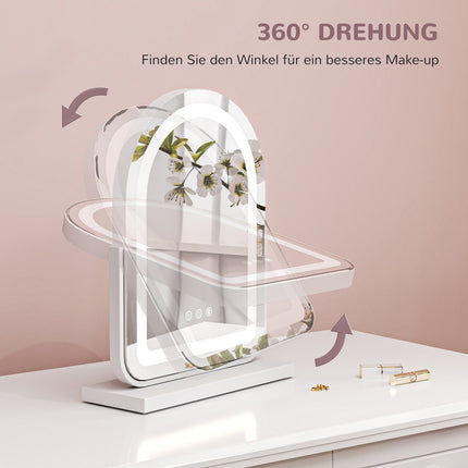 Kosmetikspiegel mit LED-Beleuchtung, 360° drehbar, 33x44,5 cm