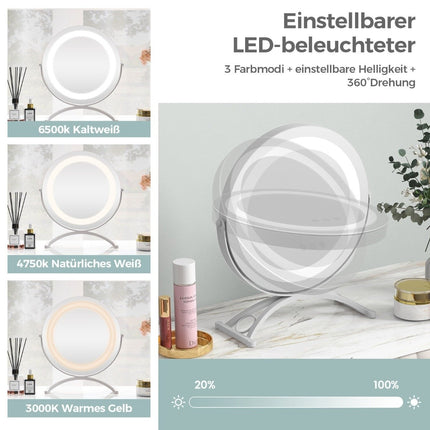 Cosmetic mirror with 30 cm diameter & lighting 3-color dimmable LED mirror white