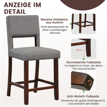 Barhocker-Set in Tresenhöhe, 2-teilig, mit offener Rückenlehne, Beine aus Kautschukholz