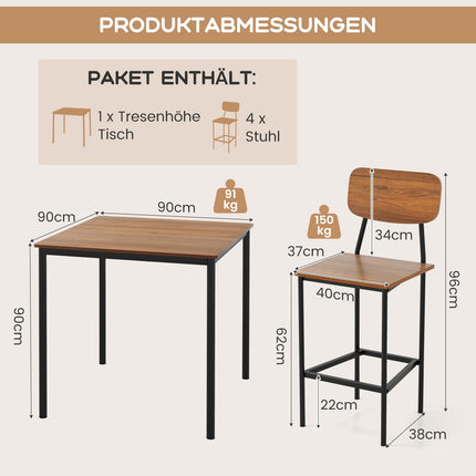 Counter-Height Dining Set with 4 Stools, Dark Brown, MDF